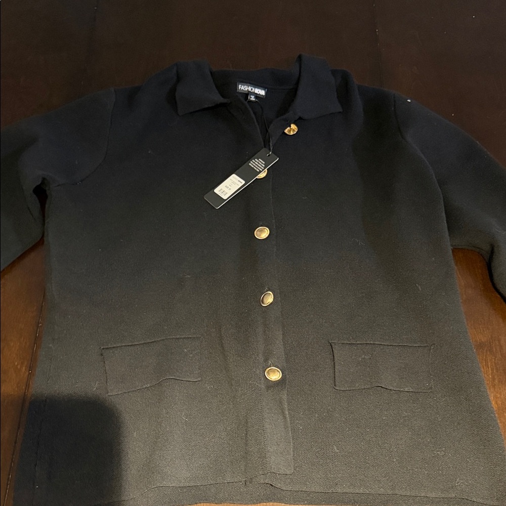 Fashion Nova Black Button-Front Blazer with Gold Buttons